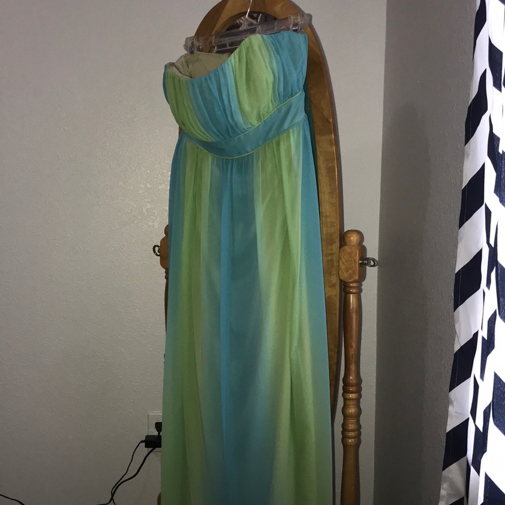 Blue and green long prom dress